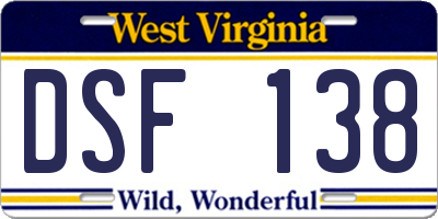 WV license plate DSF138