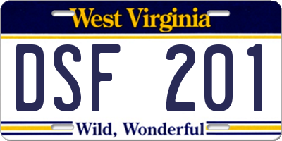 WV license plate DSF201