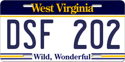 WV license plate DSF202
