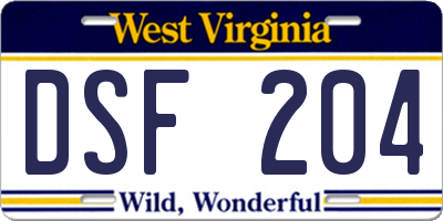 WV license plate DSF204