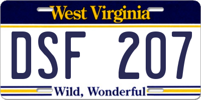 WV license plate DSF207