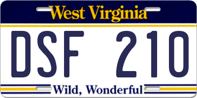 WV license plate DSF210