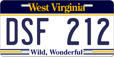 WV license plate DSF212