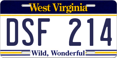 WV license plate DSF214