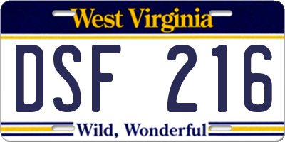 WV license plate DSF216
