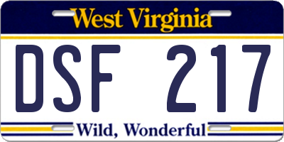 WV license plate DSF217