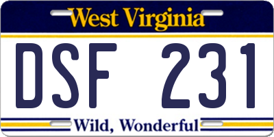 WV license plate DSF231