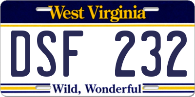 WV license plate DSF232