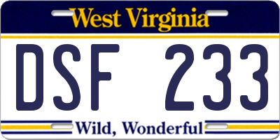 WV license plate DSF233