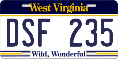 WV license plate DSF235