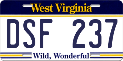 WV license plate DSF237