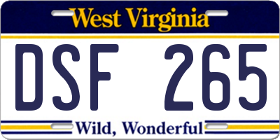 WV license plate DSF265