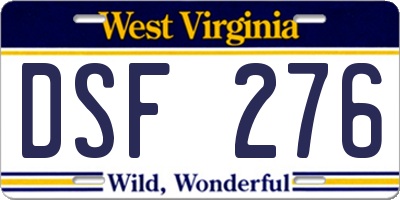 WV license plate DSF276