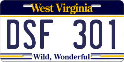 WV license plate DSF301