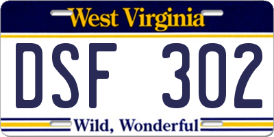 WV license plate DSF302