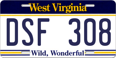 WV license plate DSF308