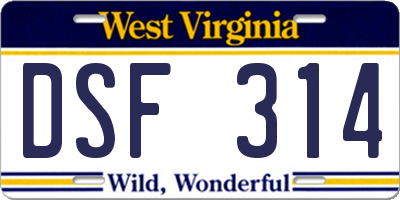 WV license plate DSF314