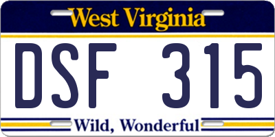 WV license plate DSF315