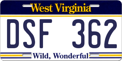 WV license plate DSF362