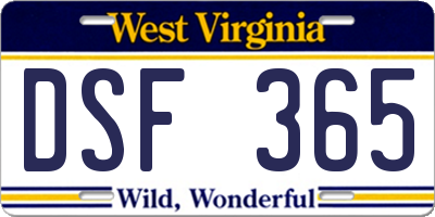 WV license plate DSF365