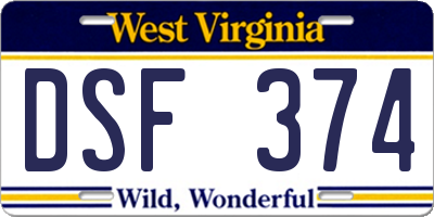 WV license plate DSF374