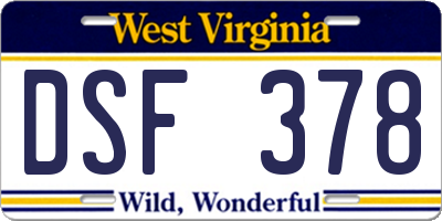 WV license plate DSF378
