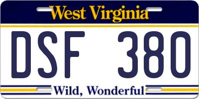 WV license plate DSF380