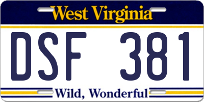 WV license plate DSF381