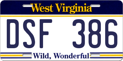 WV license plate DSF386