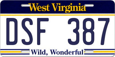 WV license plate DSF387