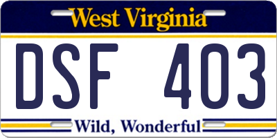 WV license plate DSF403