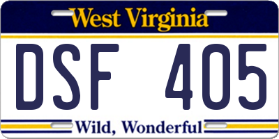 WV license plate DSF405