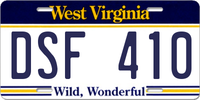 WV license plate DSF410