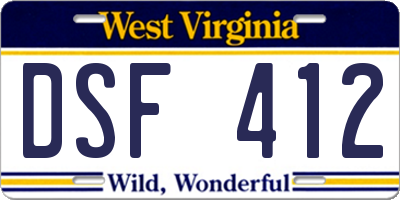 WV license plate DSF412