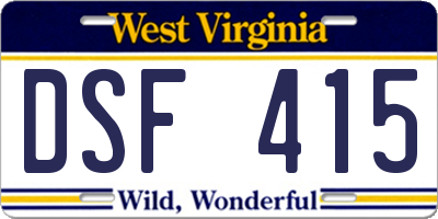 WV license plate DSF415