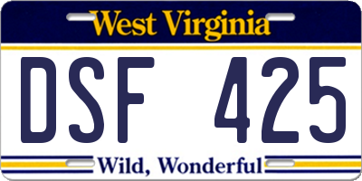 WV license plate DSF425