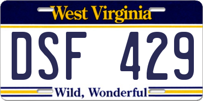 WV license plate DSF429