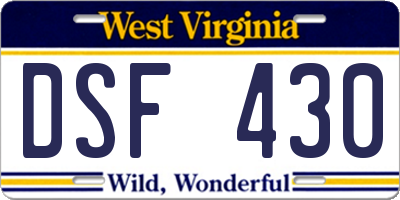 WV license plate DSF430