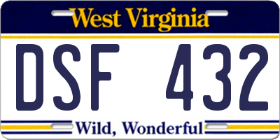 WV license plate DSF432