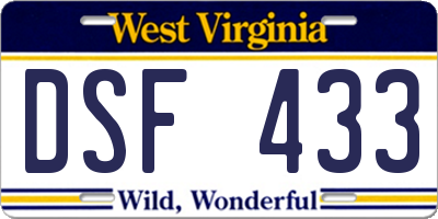 WV license plate DSF433