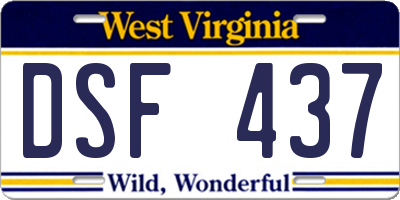 WV license plate DSF437