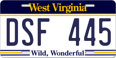 WV license plate DSF445