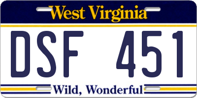 WV license plate DSF451