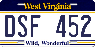 WV license plate DSF452