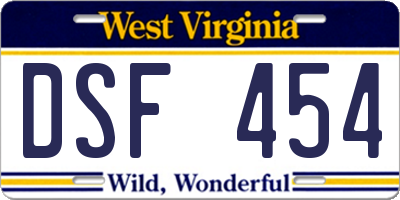 WV license plate DSF454