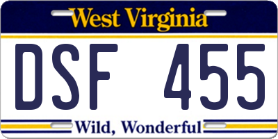 WV license plate DSF455