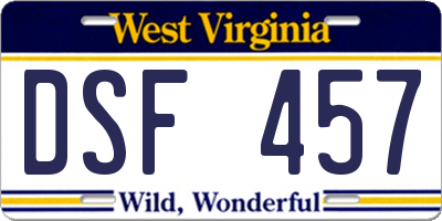 WV license plate DSF457