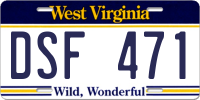 WV license plate DSF471
