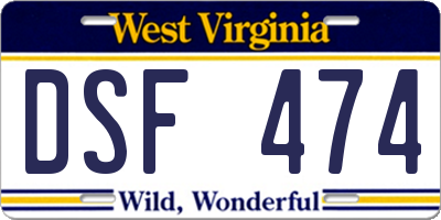 WV license plate DSF474