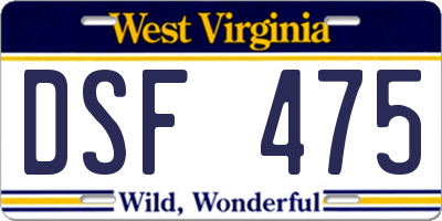 WV license plate DSF475